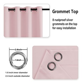 DWCN Blackout Curtains with Tiebacks for Small Window Privacy, Thermal Insulated Grommet Room Darkening Bedroom and Living Room Curtain, 2 Panels of 42 x 45 Inch, Blush Pink