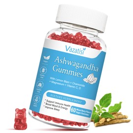 Vazatisi Sugar Free Ashwagandha Gummies for Women Men, Organic Ashwa Root Extract Supplement for Relax Restore Balance, Vegan Gluten Free, 60 Count