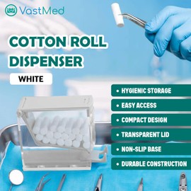 1PC Dental Grade White Cotton Roll Dispenser by VASTMED | Dental Press Type Cotton Rolls Holder Dispenser Hygienic Divider | Perfect for Professional Clinic, Hospital, Home Use