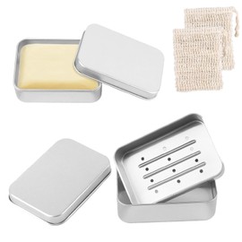 Pack of 2 Soap Boxes, 2 Soap Bags, Travel Soap Box, Waterproof with Drip Rack and Sisal Soap Bags, for Soap, for Travel and Home, Rustproof, Seamless