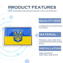 Perdecor Ukraine Trident Flag Sticker Emblem Ukrainian Decal Car Chrome Flags, 2 Pack, 3 x 2 inches