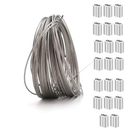 Typhoon Countermeasure Fixed Stainless Steel Wire Rope Wire Tent Drying Rope Wire Rope Diameter 0.06 ft (1.5 mm) Length 32.8 ft (10 m) Length 7 x 7 Structure, Cutting Load 365.0 lbs (165 kgf) 8 Letter Type Aluminum Sleeves, 20 Pieces, Corrosion Resistant