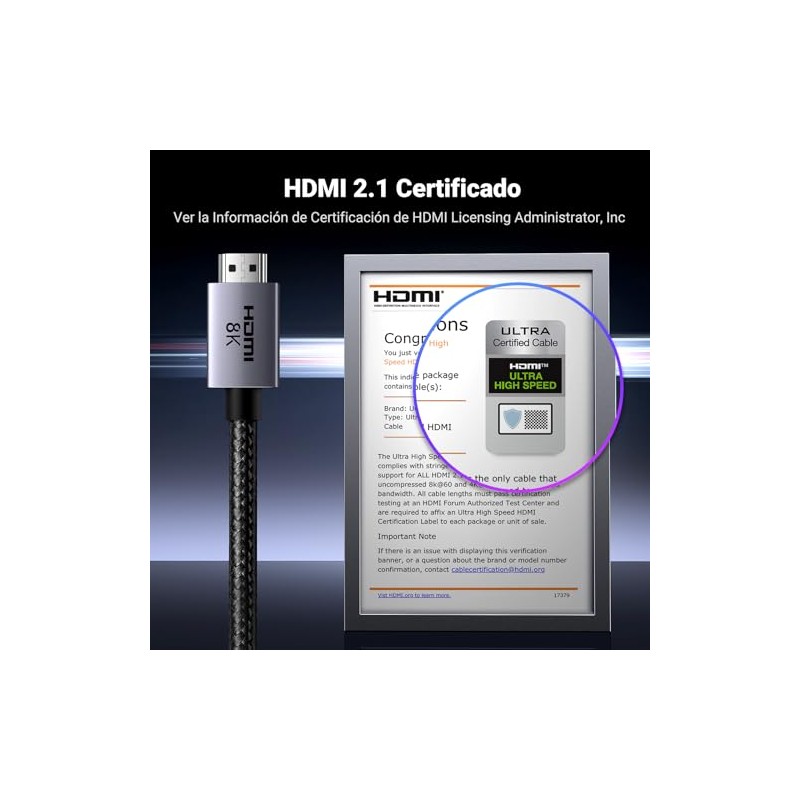UGREEN 8K Cable HDMI 2.1 48Gbps 2M, Cable HDMI de