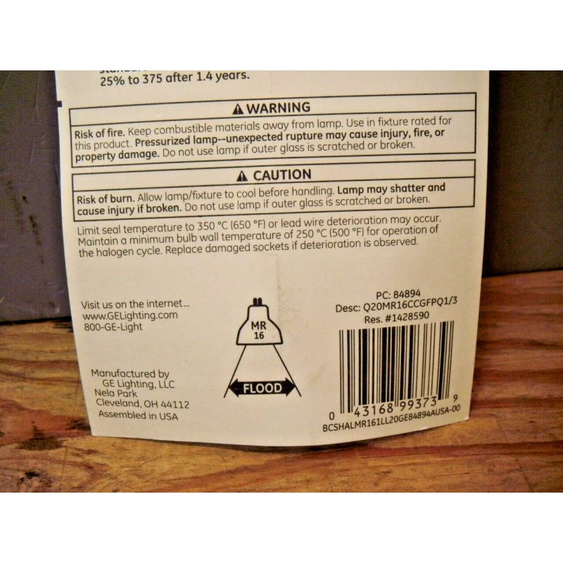 GE Halogen 20w Mr16 BAB/CG 12 Volts Floodlamp Qty=2 per