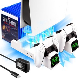 Soporte de ventilador de refrigeración PS5 con estación de carga de doble controlador para consola Playstation 5, ventilador de refrigeración de...   