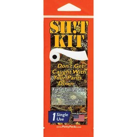 Sh!t Kit Single Use Portable Travel Bathroom Pack with 2 ply Toilet Paper (4ft), Disposal Bag, Wet Wipes & Hand Sanitizer for Hunting, Camping, Hiking, Outdoors, Backpacking & More, Single