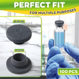 100Pcs Injection Ports for Jar Lids 7mm (0,5 in) - Grey Butyl Rubber Stopper for Culture Work, Washable & Reusable Lab Rubber Stoppers - Liquid Culture Lids for Long-Term Storage of Any Liquids