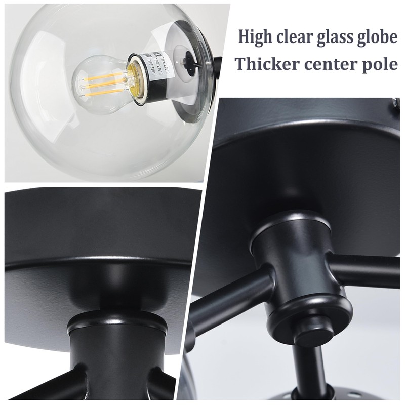 Bagood 3 Light Modern Black Semi Flush Mount Ceiling Light