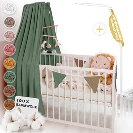 lilimaus Bed Canopy Baby Bed [Green] - Canopy Baby Bed Made of 100% Cotton Muslin Handmade - Bed Canopy Girls and Boys - Canopy Bed Curtains as Children's Room & Baby Room Decoration - Baby Bed
