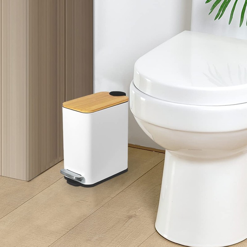 SIDIANBAN Bathroom Trash Can with Bamboo Lid Soft Close and