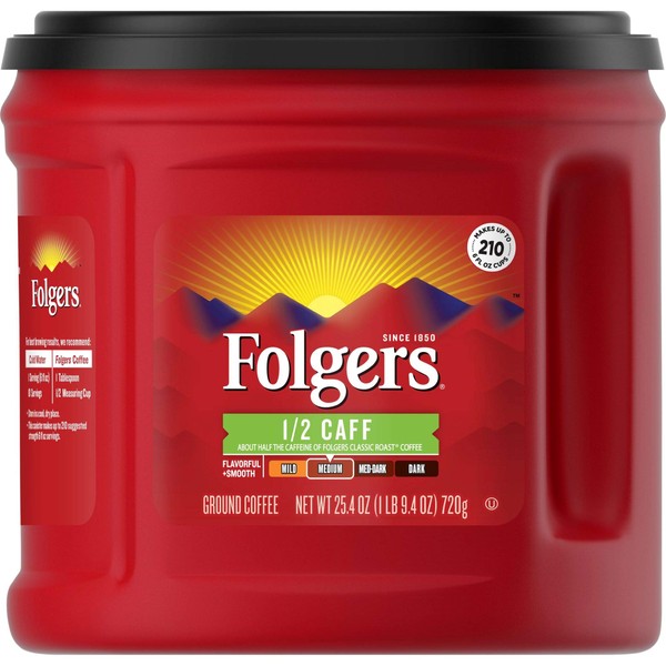 Folgers 1/2 Caff Medium Roast Ground Coffee, 25.4 Ounces
