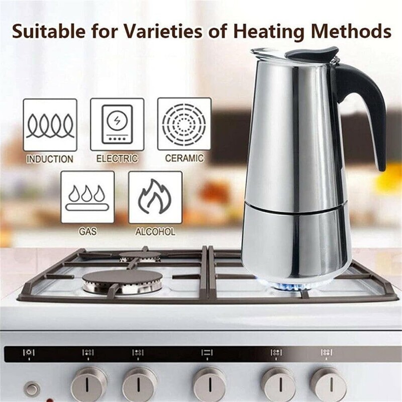 Jerliflyer Percolator coffee pot electric,stainless steel wide bottom moka espresso