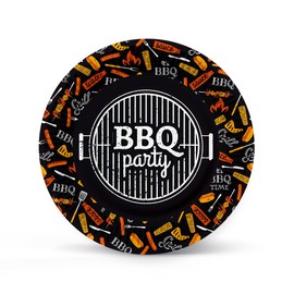 PAW - Paper Plate (23 cm) I 10 Pieces I Colourful Disposable Paper Plates I Ideal for Weddings, Communions, Parties, Birthday I Printed with Water-Based Inks I Color: BBQ Party (Black)