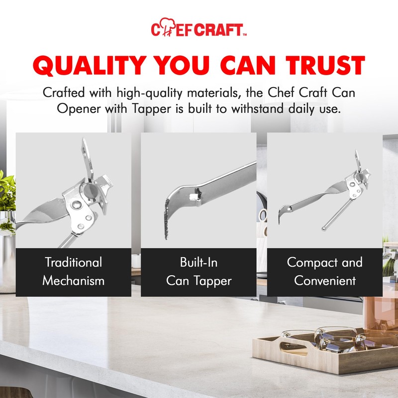 Chef Craft Select Can Opener with Tapper, 6.5 inches in