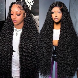 WSTQAQH 34 Inch Water Wave Lace Front Wigs Human Hair 13x6 HD Transparent Lace Frontal Wigs Human Hair Pre Plucked 200% Density Wet and Wave Wig for Black Women Natural Color