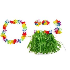 Playscene - Kit de falda hula hawaiana de verano para fiesta (kit de 5 piezas) (kit de falda hula para niños)