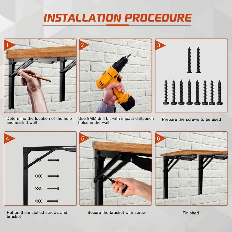 Ultrawall 24 inch Black Sturdy Folding Shelf Brackets, Heavy Duty