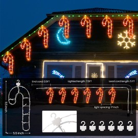 Baquler 2 Pcs 26 ft Christmas Candy Cane String Lights Outdoor Christmas Hanging Lights Decorations with 6 Light up 360 Bulbs Candy Cane Icicle Hanging Lighted for Rooftop Tree Eaves Outdoor Holiday