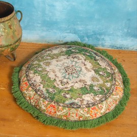 Mandala Life ART Green Meditation Cushion Cover - Cotton 26 inches - Round Boho Chic Yoga Pillow Case - Printed Pouf