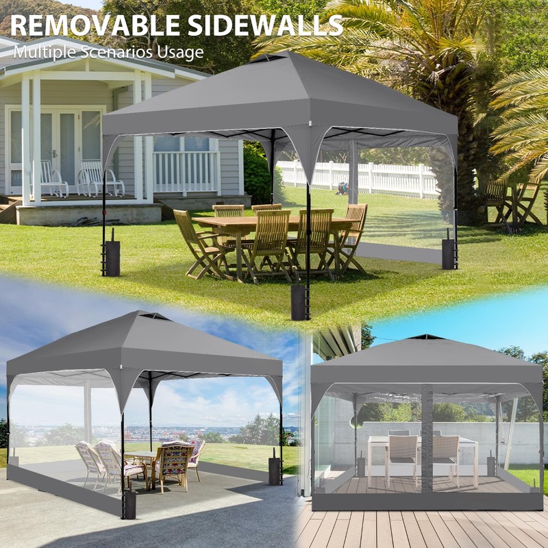 8x8FT 1-Button Push Pop Up Canopy Tent with 4 Clear