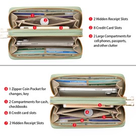 GOIACII Women's Wallet Large Capacity RFID Blocking Double Zip Ladies Purse, Leather Purses for Women with Wristlet