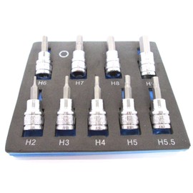 9Pc 3/8 Drive 48mm Long S2 Hex Bit Set 2-10mm