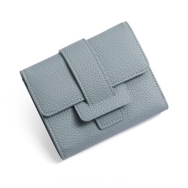 GOIACII Small Women's Wallet RFID Blocking Ladies Card Holder Compact Mini Purse Leather Blue