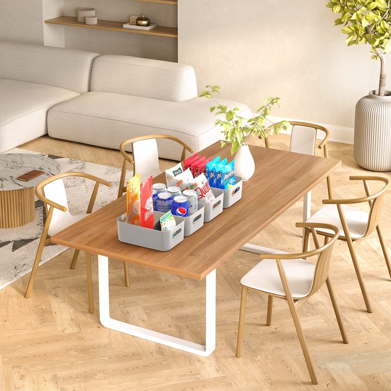 5 PCS Grey Plastic Storage Baskets with Handle, Rectangular Kitchen