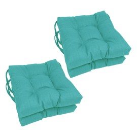 Reversible 3.5" Thick Dining Lounge Non-Slip Square Tufted Indoor Outdoor Patio Chair Cushions Set of 4 | Aqua Blue Color All Weather Soft Plush Comfortable Fade UV Water Proof 16" X 16"