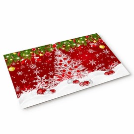 Christmas Door Mat Red Xmas Tree Balls Welcome Mat Entrance Door Mat Snowflake Christmas Indoor Doormat Front Door Mat Winter Holiday Low Profile Floor Mat (20" x 31.5")