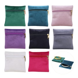TTFdacai 8 Pcs Small Velvet Jewelry Pouches with Zipper, 3.94" X 3.94" Padded Velvet Jewelry Pouch for Bracelets, Earrings, Necklaces, Rings, and Bangles Travel Jewelry Storage, (Mixed color)