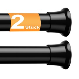 Pack of 2 Curtain Rods, No Drilling, 78-160 cm, Adjustable Clamping Rod, Diameter 22 mm, Non-Slip Telescopic Rod for Clamping Windows, Door Frames, Kitchen and Wardrobe (Black)