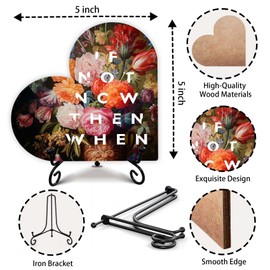 Desk Decorations For Women/Men Office, If Not Now Then When?Funny Gift For Him/Her, Wooden Heart-Shaped Decoration Plaque, 5x5 Inches.