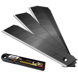 HAUTMEC 18mm SK2 Metal Retractable Snap Off Utility Knife Replacement Blades (PACK of 10), Refill Box Cutter Blades, Laser-Edge-hardening Tech HT0083-BL
