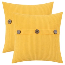 HWY 50 Yellow Chenille Throw Pillow Covers 22x22 Inch with Triple Buttons, Soft Farmhouse Accent Decorative Cushion Cases for Couch Sofa Bed Living Room Pack of 2