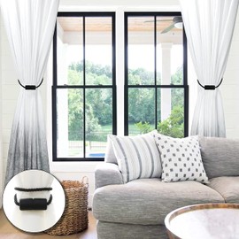 OCIOLI 4 Pack Magnetic Curtain Tiebacks Curtain Holdbacks Curtain Ties with Thicker Twist Rope & Strong Magnet Tie Backs for Curtains (Black, 4)