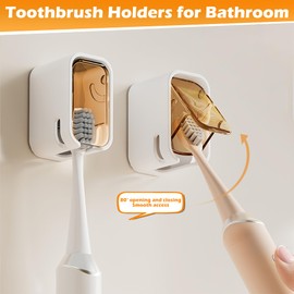 2 Pcs Toothbrush Holders for Bathroom【Upgrade Single Slot Design】 Toothbrush Holder Wall Mounted with Cover, Self-Adhesive Tooth Brush Storage Organizer for Family and Travel(2, Brown)