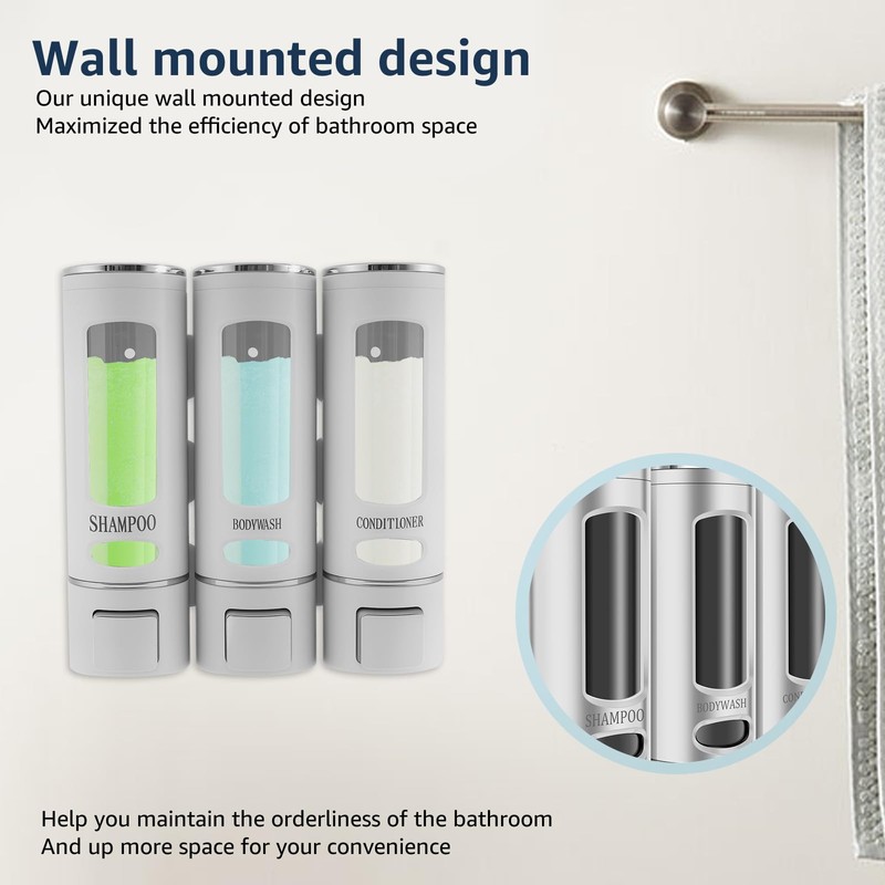 3 Chamber Shampoo Dispenser with Clear Window, Refillable Soap Dispenser