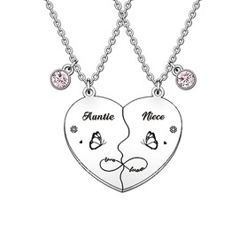 QMVMV 2 PCS Auntie Niece Necklace Gifts Christmas Birthday Thanksgiving Gifts Auntie Necklace Gifts For Auntie From Niece Heart Gift Love Gifts For Auntie Niece