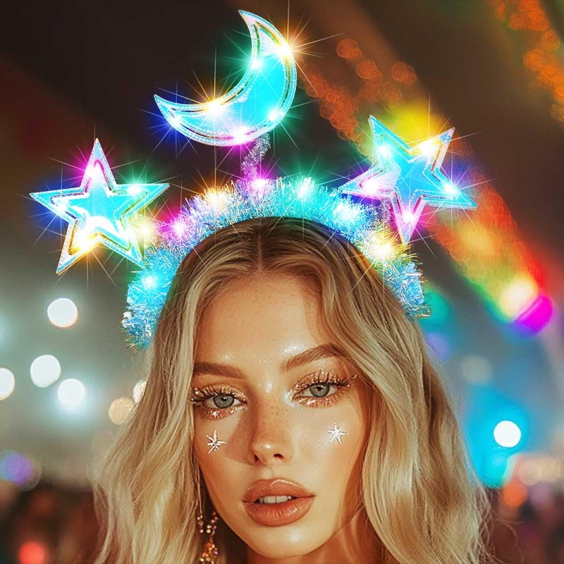 BARTOSI Light Up Star Headband LED Moon Headbands Glow Costume