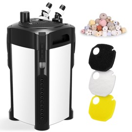 AQQA 475GPH Canister Filter, Ultra-Quiet External Aquarium Canister Filters, 3 Stage Filtration Aquarium Filter with Quartz Balls and Filter Cotton for Fish Tanks and Aquariums Up to 100 Gallon 25W