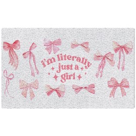 SNNDER Pink Coquette Bow Door Mat, I'm Literally Just a Girl Coquette Preppy Pink Doormat for Front Door Porch Indoor Outdoor Outside Entrance, Bow Bath Mats for Bathroom, 17x30 Inch