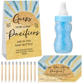 Roowest 512 Pcs Baby Shower Games Guess How Many Pacifiers Sign 100 Small Guessing Games 10 HB Pencils 750ml Milk Bottle 400 Acrylic Pacifiers Decoration for Guest Gender Reveal(Blue,The Son)