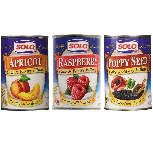 Solo Variety Pack Apricot Raspberry Poppy Cake and Pastry Filling 12 Ounce 3 Pack