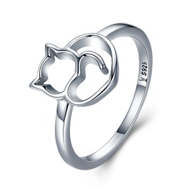 Presentski Cute Kitty Ring,925 Sterling Silver Cat Ring Popular Gift for Little Girl