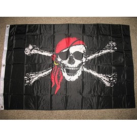 4X6 Foot Red Hat Skull And Bones Pirate Flag Banner (150 Denier)