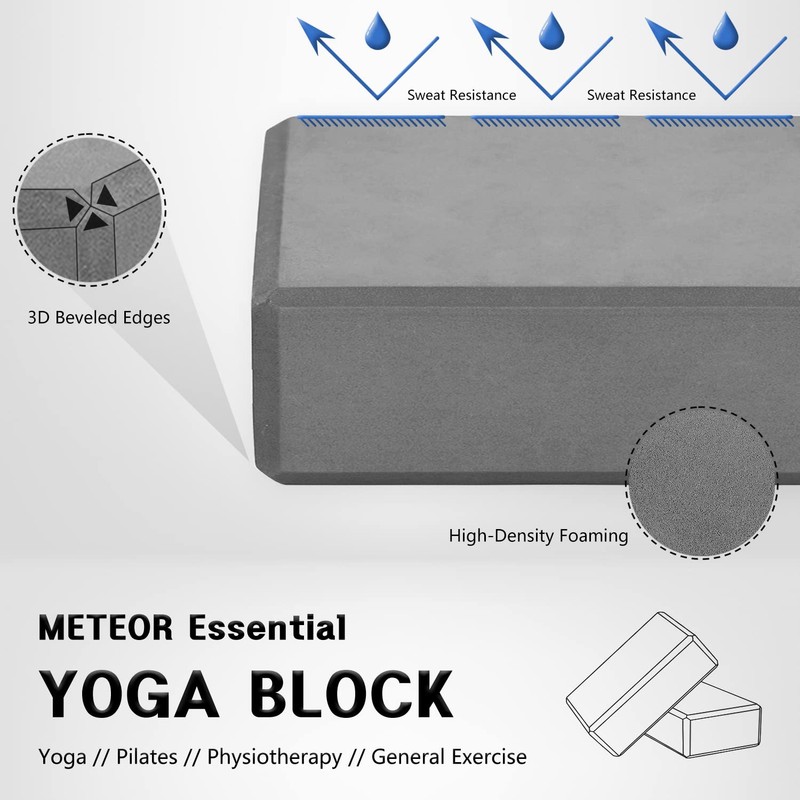 Meteor Essential Non-Slip Yoga Block, High Density Yoga Brick for