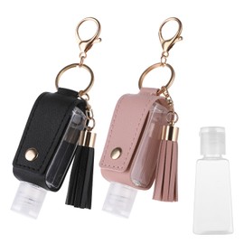 Molain 2 Pcs Hand Sanitizer Keychain 30ml Portable Leather Hand Sanitizer Holder Leakproof Empty Bottles Hand Sanitizer Travel Holder Bottle Refillable for Lotion Liquid Soap Shampoo(Pink,Black)