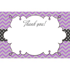 30 Blank Thank You Cards Purple Grey Chevron Polka Dots Design Baby Shower Birthday Engagement Party + 30 White Envelopes