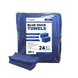 SupremePlus Premium Huck Towels – 100% Cotton Bulk Surgical Towel for General Cleaning, Auto Shop, and Hospital Use, Super Absorbent, Machine Washable, & Low Lint Cloth (Blue, 15 x 27 in. (24 Pack))